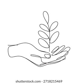 Una mano delicada acunando suavemente un solo brote de planta en el arte en línea