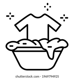 Delicate Hand Washing For Clothes. Tender Cleaning Of Things From Stains. Vector Icon, Outline, Isolated, 