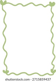 Delicado marco dibujado a mano con un borde ondulado de vid verde claro y Pequeñas hojas en forma de corazón. Ideal para invitaciones, tarjetas o para añadir un toque de encanto natural y orgánico a los diseños.