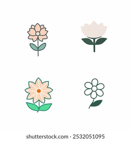 Delicate, hand-drawn illustration of assorted colorful flowers, leaves, and stems in minimalist linear style, set against a crisp white background with subtle shading and texture.