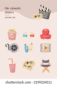 Delicate hand-drawn movie theater elements stickers