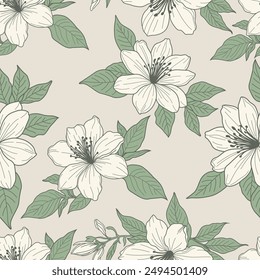 A delicate hand-drawn pattern of jasmine flowers, showcasing intricate details and elegant designs. Ideal for sophisticated and timeless design projects.