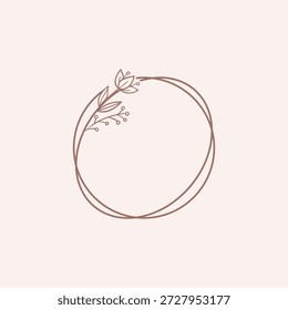 Un marco delicado, dibujado a mano con elipses orgánicas superpuestas acentuadas con ramitas botánicas minimalistas y brotes florales. Realizado en una terracota cálida y terrosa sobre un fondo suave y ruborizado, este borde versátil está diseñado para enmarcar logotipos, invitaciones o contenido de redes sociales con una estética profesional y artesanal.