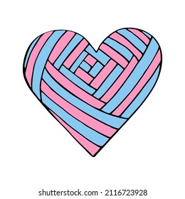 Delicate heart in pink and blue. Romantic flat illustration. Love cute postcard Valentine. Hand drawn vector simple graphics. Isolated doodle design element.