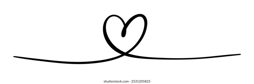 Delicate heart shape calligraphic divider made of one line to decorate your design. Vector calligraphy.