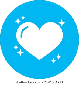 A delicate Heart with Sparkles icon in crisp white on a light Cambridge blue background. Elegant and uplifting, symbolizing love, joy, and positivity with a modern, minimalist touch.