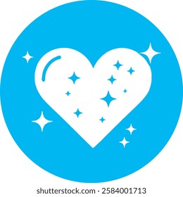 A delicate Heart with Sparkles icon in crisp white on a light Cambridge blue background. Elegant and uplifting, symbolizing love, joy, and positivity with a modern, minimalist touch.