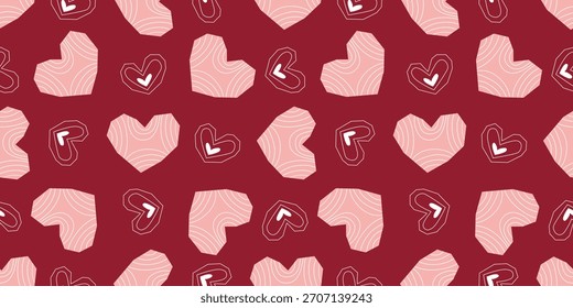 Corazones delicados sobre fondo rojo. Patrón romántico sin fisuras para el día de San Valentín o boda. Linda impresión para textiles, embalaje, papel y tarjetas, gráficos de Vector