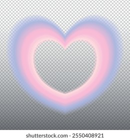 Delicate heart-shaped frame in retro motif. Isolated heart with radial gradient and empty center. Scattering heart in romantic pastel colors, pink, purple. Vector illustration.