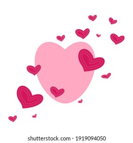 Delicate illustration on a love theme. In pink. Feelings, emotions, valentine s day. Openwork hearts. Airy light pattern. Hearts of different shapes. Can be used as backgrounds, prints, packaging