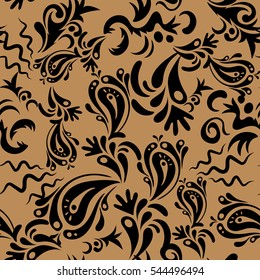 Delicate intricate decorated for wedding ceremonies, anniversary, party, events. Vector black and beige damask lace floral ornament.