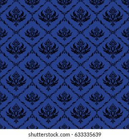 Delicate intricate pattern decorated for wedding ceremonies, anniversary, party, events. Vector black and blue damask lace ornament.