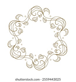 Delicate and intricate vintage style round frame, perfect for a variety of invitations, cards, or decorative purposes. Decorative floral wreath vector illustration.