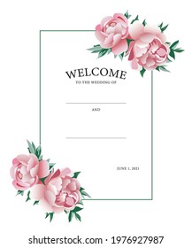 Delicate invitation card with volumetric peonies