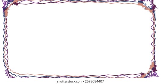 Delicate, irregular frame in shades of purple and peach with wavy and zigzagging lines providing a playful and artistic border around a white, rectangular space