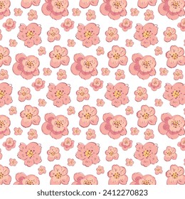 Delicate Japanese cherry blossoms in spring. Pattern of pink flowers for fabric and textiles or design of a card or congratulation. Vector image