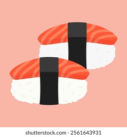 Delicate Japanese cuisine with sushi rolls, sashimi, and traditional garnishes. Vector flat Illustration