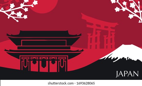 Delicate Japanese vector landscape. Featuring famous Japanese monuments and landmarks.