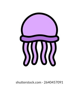 Delicate jellyfish icon in smooth outline colored style with flowing tentacles. Suitable for marine life guides, ocean art, and underwater research visuals.