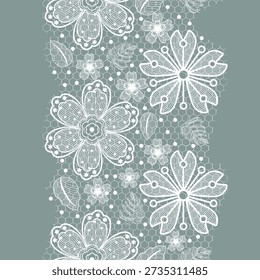 Delicate lace pattern with floral line art and geometric honeycomb background. Elegant seamless design in soft pastel tone, perfect for fabric, textile printing, wallpaper, stationery, and luxury decorative surfaces.
