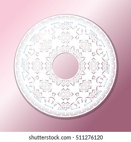 Delicate lace with ribbon round shape. Greeting, invitation card. Retro style. Vector illustration. Elements for design.
