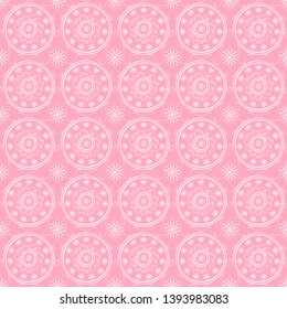 Delicate, lace seamless pattern: white, contoured circles on pink background