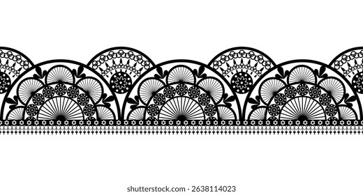 Delicate lace trim border design on transparent background, for overlay use on digital design, bridal themes, packaging,textile mockups, and decorative print work