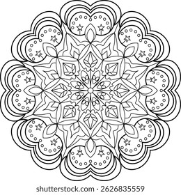 Delicate lace-inspired mandala with soft scalloped edges and floral core, great for spiritual products, printable coloring, and decorative art