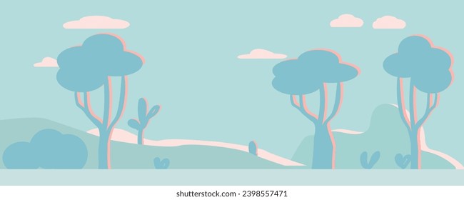 Delicate landscape. Dawn in Africa. Nature background. Vector illustration