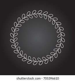 Delicate laurel wreath with round leaves.. Linear design. Isolated vector.