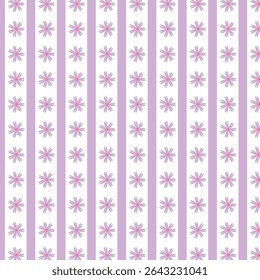 Delicate lavender stripes adorned with small purple daisy flowers