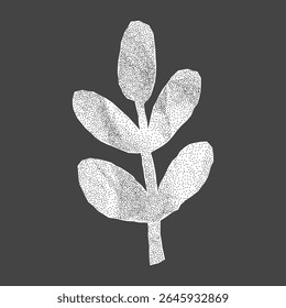 Delicate leaf silhouette with jagged torn edges. Crumpled paper with halftone gritty detail, designed for collage pages and retro-inspired layouts.