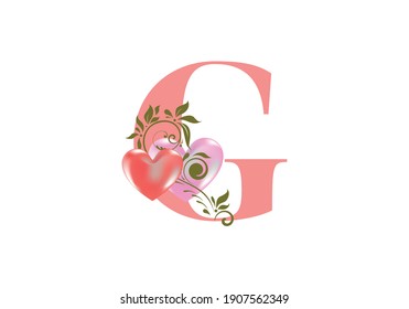 Delicate Letter G Design Featuring Hearts and Vines for Valentine's Day Celebration or Romantic Event