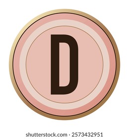 Delicate Letter “D” in a Romantic Pink and Golden Circular Frame for Valentine’s Day Themes