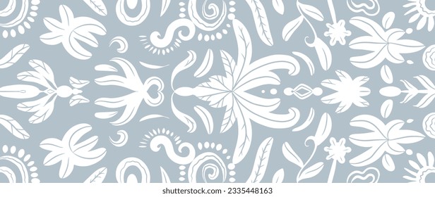 Delicate light blue background with a white floral ornament. Abstract background for decor, wallpapers, covers, social media posts and presentations.