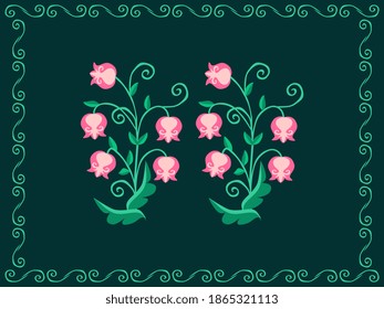 Delicate lilies of the valley on a green background.  Floral kawaii patttern. Towel, napkin, print for fabric, wedding invtation card.