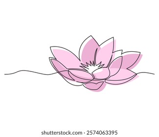 Delicate line art of a lotus flower in soft pink tones. Suitable for wellness, nature, and mindfulness themes.
