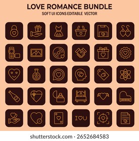Delicada linha arte amor e romance ícones oferecendo um toque bonito e um moderno conjunto de elementos de design estético