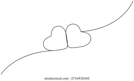 Un delicado dibujo de líneas que representa dos corazones interconectados abraza una estética minimalista que simboliza el amor, la unidad y los lazos emocionales a través de simples curvas continuas, que evocan sentimientos de