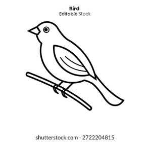 Un delicado dibujo de líneas representa a un pájaro descansando pacíficamente en una rama Pequeña y Horizontal.