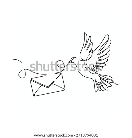 A delicate line drawing depicts a dove carrying an open letter