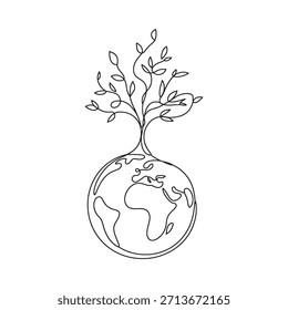 Un delicado dibujo de línea representa un árbol que crece de la tierra