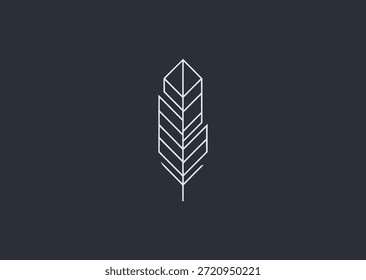 A delicate line feather logo with smooth flowing strokes, symbolizing freedom, lightness, and elegance in a minimalist linear style