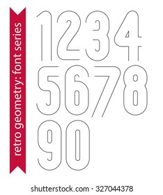 Delicate line retro numbers set, vector light digits with outline isolated on white background. Elegant numbers with rounded corners.