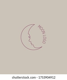 Delicate linear logos depicting the moon. Vector illustration in gentle colors of a logo for a female business. mental health and psychology, beauty, self-care, health, aculism, mysterious signs.