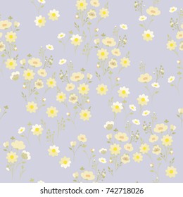 Delicate little daisy pattern. Seamless floral background for design wrapping, textile, wallpaper, paper. Blue.