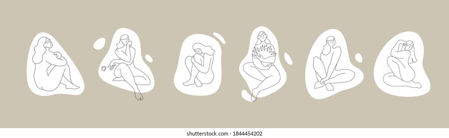 Delicate logo for business, a beautiful image of a female figure. Linear drawing, natural beauty and youth. Minimalistic woman, simple logo for business in the beauty, health, personal care industry.