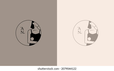 Delicate logo for a female business, a linear image of a female figure. Natural beauty and youth. Minimalistic woman, simple logo for beauty, health, personal care, massage industry.