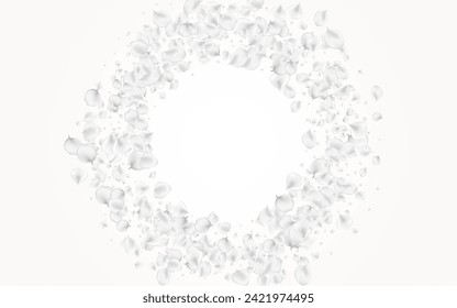 Delicate Lotus Vector Light Background. White Blur Cherry Poster. Fly Sakura Frame. Pastel Floral Fall Pattern.