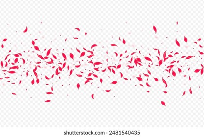 Delicate Lotus Vector Transparent Background. Falling Peach Template. Beautiful Rose Fly Texture. Pink Flying Sakura Banner.